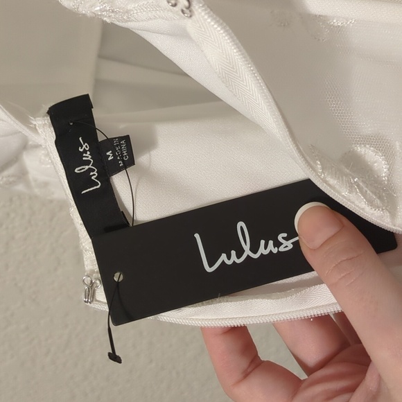 Lulu's Noteworthy Charm white floral embroidered strapless lace up midi dress - Picture 11 of 13